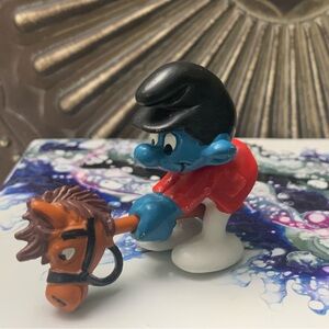 Vintage Smurf Equestrian Rodeo Horse Jockey Peyo